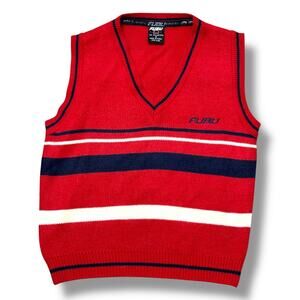 90s Y2K FUBU Sport Red Knit Sweater Vest Korea Made Streetwear Unisex Sz S